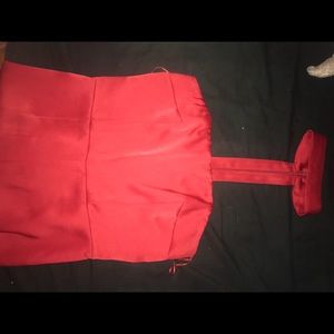 EXPRESS STRAPLESS RED SATIN JUMPSUIT